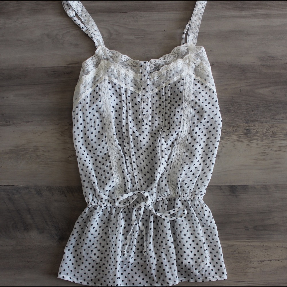 Full Tilt Lace Polka Dot Tank Top